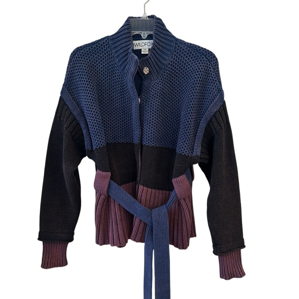 Wildfox Blue and Purple Cardigan with Chunky Knit and Wrap Design